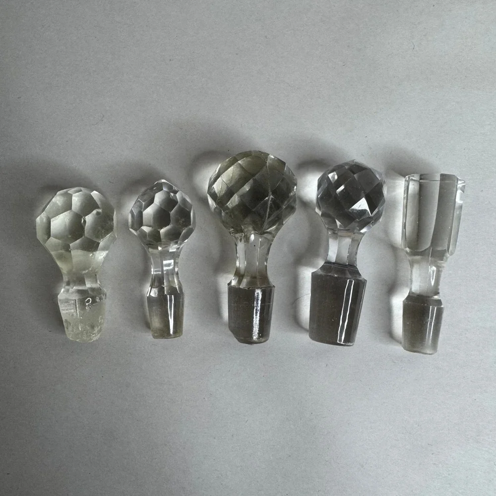 Vintage Clear Cut Glass Decanter Stoppers Lot of 5 Replacement Parts Mixed Style